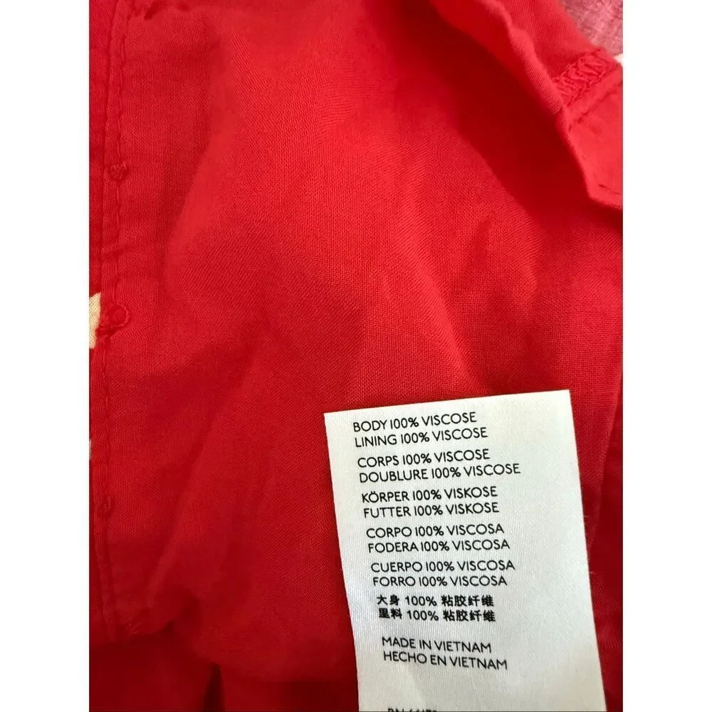 NET Free People Red Floral Button Down Ruched Side Dress Size: L Free People